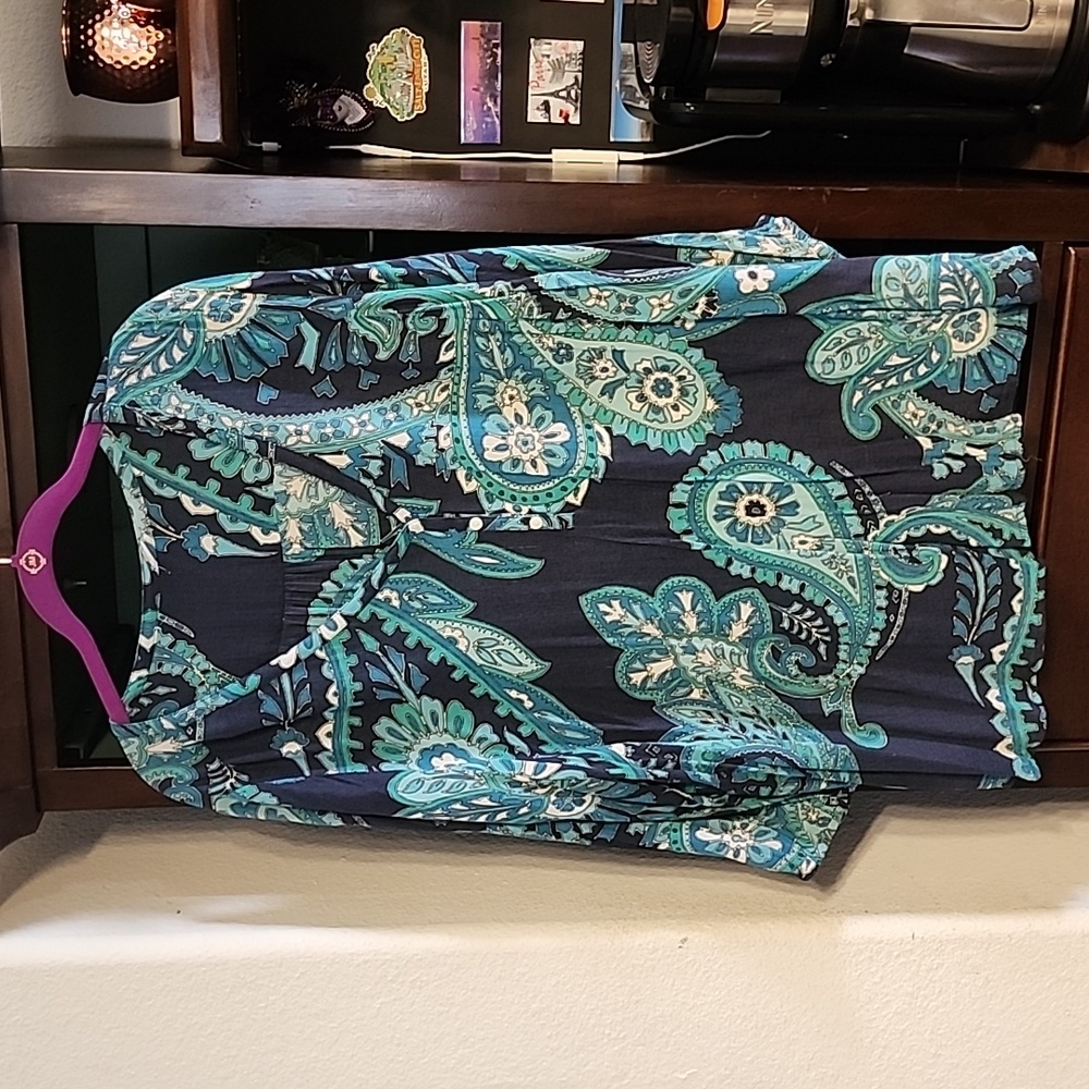 Lucky Brand 3X Navy & Green Paisley Blouse